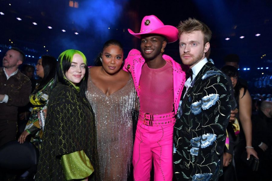 From left, Billie Ellish, Lizzo, Lil Nas X, Finneas at the 2020 Grammys.
