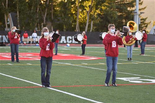 Last years marching band on the field. 