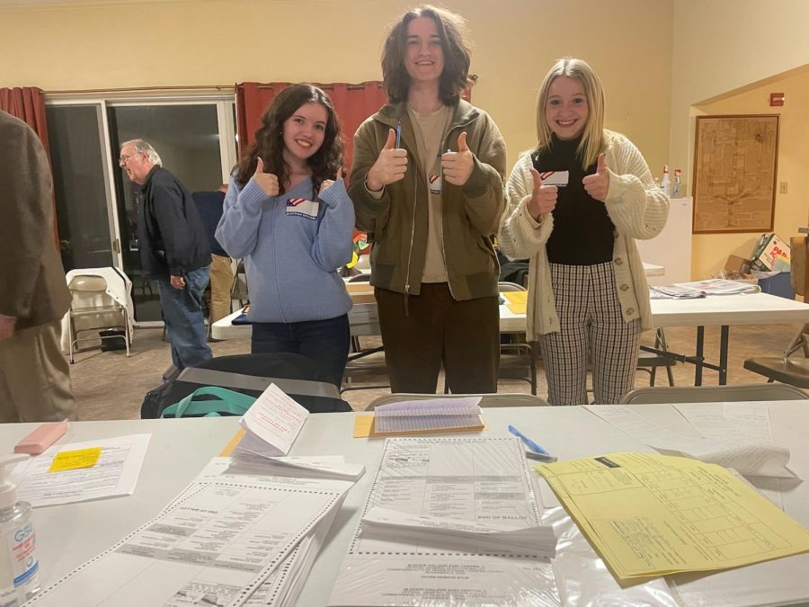 (Left to right) Seniors Olivia Aberegg, William Kothe, and Katie Gearhart were three of several dozen seniors who worked the polls across Centre County on November 8.