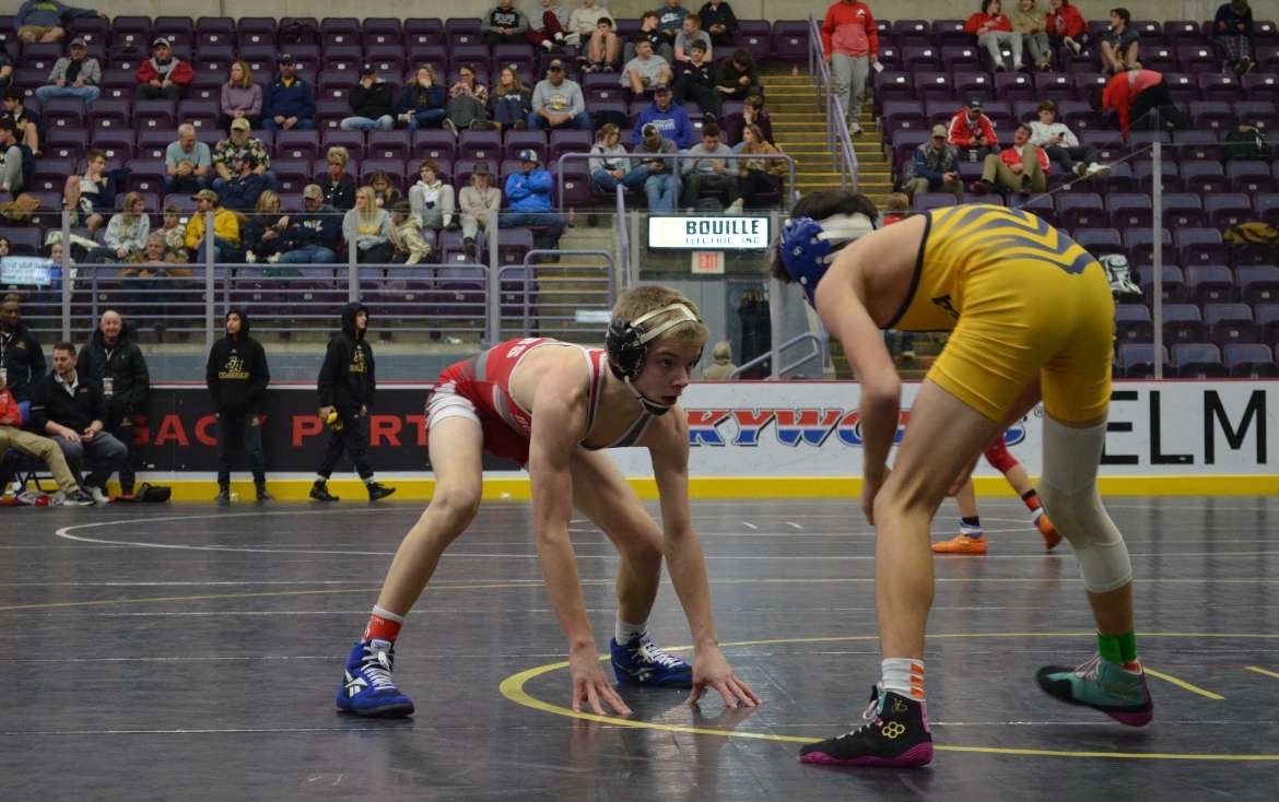 Sophomore, Wyatt Long on the mat 