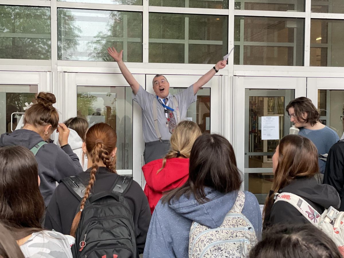 BAHS teacher Mr. Edward Fitzgerald is pepping seniors up before they take their last final